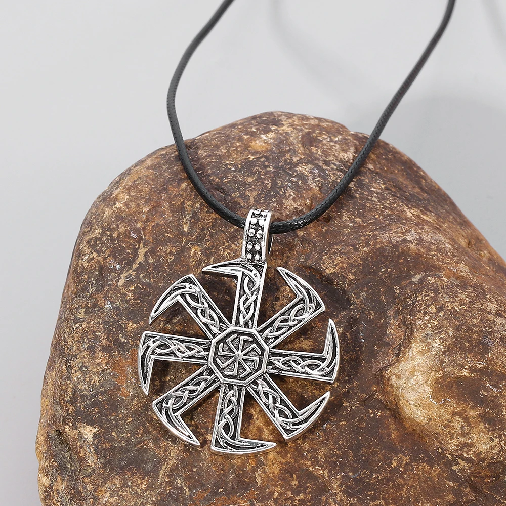 Viking Kolovrat Slavic Symbol Of The Sun Pendant Necklace Stunning Ornament Unique Pagan Jewelry Rope Chain Necklaces For Men