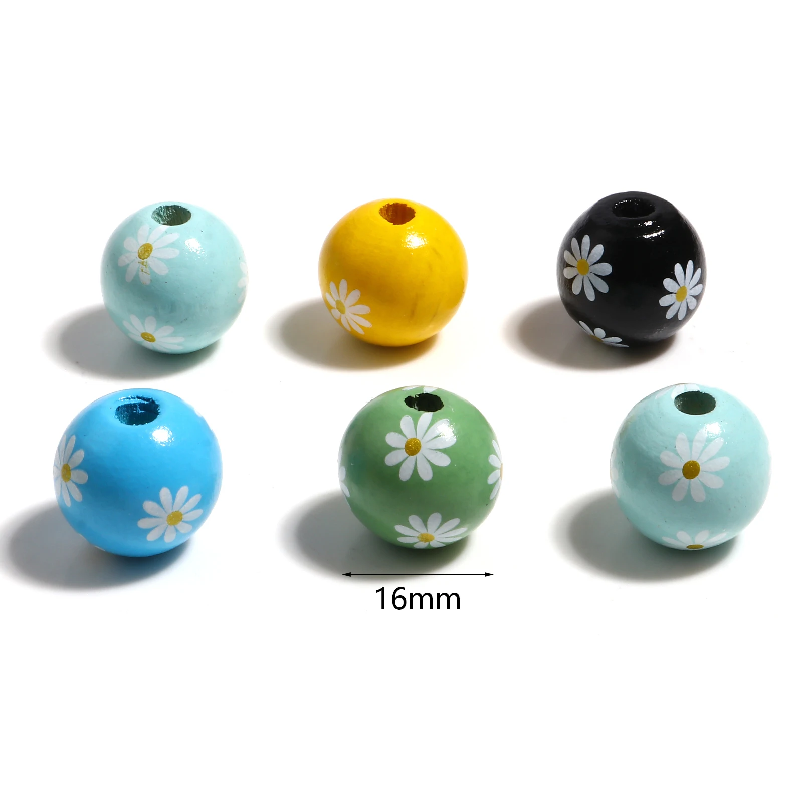 Multicolor Madeira Spacer Beads para Mulheres, Bola Redonda, Margarida Flor, solto, DIY Pulseiras Fazendo, Presentes de Jóias, 16mm, 20Pcs