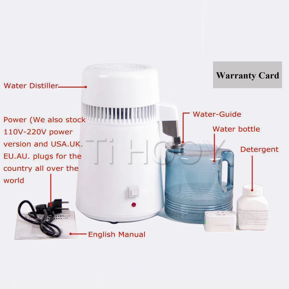 4l Pure Water Distiller Dental Distilled Water Machine Stainless Steel Filter Purifier Electric Distillation jug 110v 220v