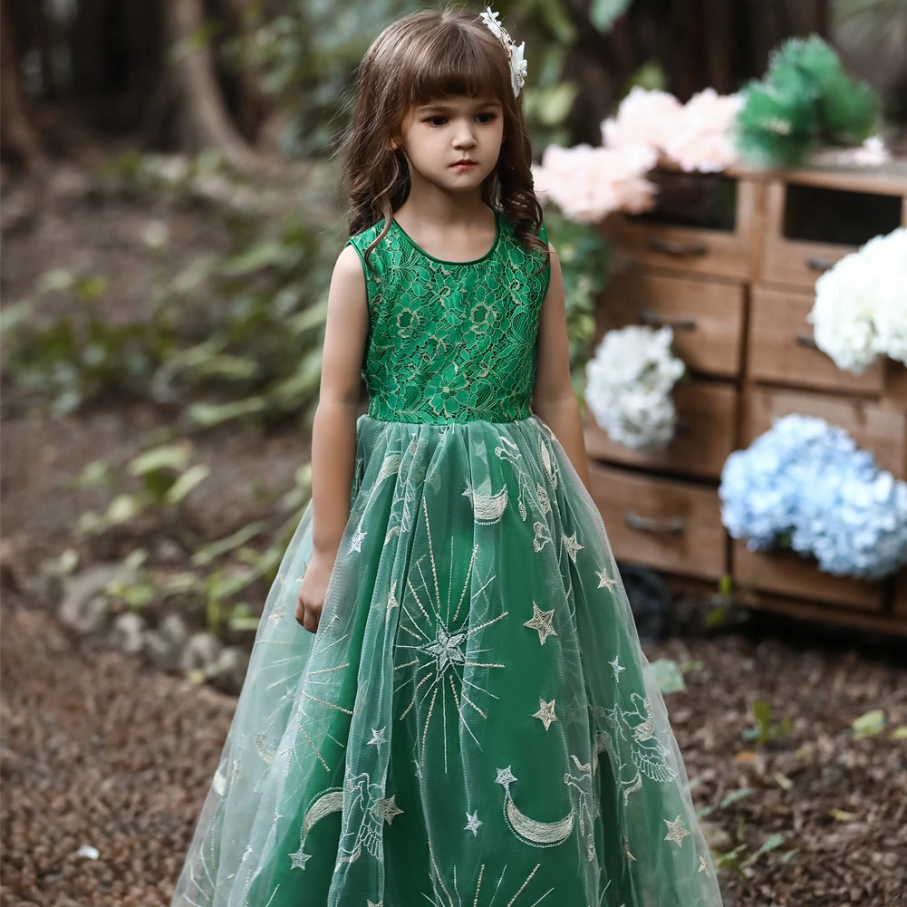 Luxury Lace Flower Girls Dress For 5 To14 Year Old Kids Wedding Guest Dress Long Very Elegant Party DRess