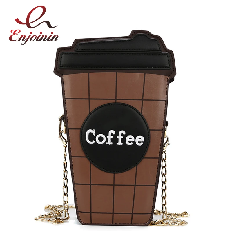 Fun Coffee Cup Shape Chain Shoulder Bag Women Purses and Handbags Fashion Small Crossbody Bag Girls Casual Clutch Bag Pu Leather