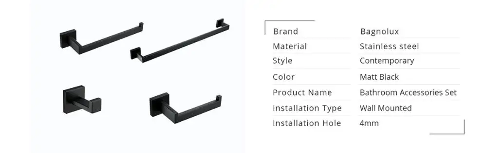 Bad Zubehör Bad Hardware Set Schwarz Robe Haken Handtuch Schiene Bar Rack Bar Papier Halter Regal – Detail 9