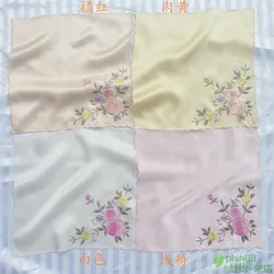 Women's 100% Pure Silk 16 momme satin silk embroidery Square handkerchief 10