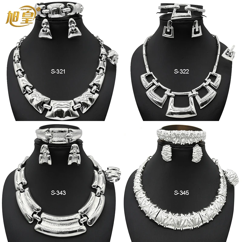 

XUHUANG African New Necklace Bracelets Jewelry Set Nigerian Luxury Bride Wedding Gift Moroccan Dubai High Quality Necklace Set