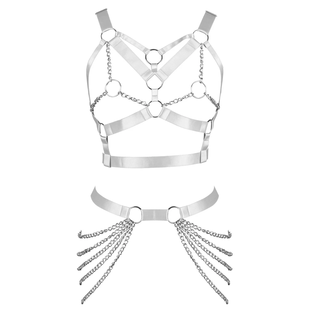 

Sexy Full Boby Lingerie Bondage Harness Women Bra Metal Chain Suspenders Belt Underwear Bustier Corset Hot Sales Prom Dresses