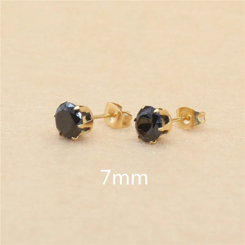 Edelstahl mit AAA-runden, schwarzen Zirkonia-Steinen, Ohrringe für Damen und Herren, vergoldet, hypoallergen, hochwertiger Schmuck. – Detail 15