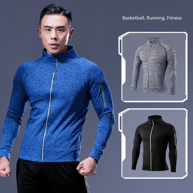 Jaqueta de treino de corrida masculina, casaco de treinamento com zíper, roupas esportivas, manga comprida, moletom de corrida, roupas de ginástica, equipamentos de fitness