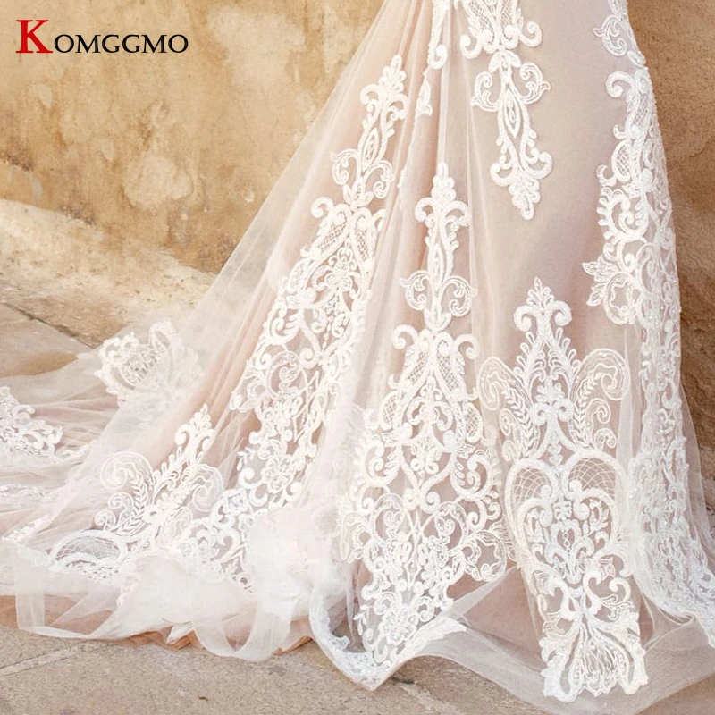 Illusion O-Neck Elegant Lace Appliques Tulle Mermaid Wedding Dress 2023 New Arrival Cap Sleeve Button Chapel Train Bridal Gown