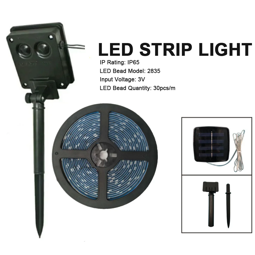 Flexible Free Cut Lawn Street SMD 2835 LED Strip Light Solar Powered Smart Patio Easy Install Outdoor Waterproof Garden Decor