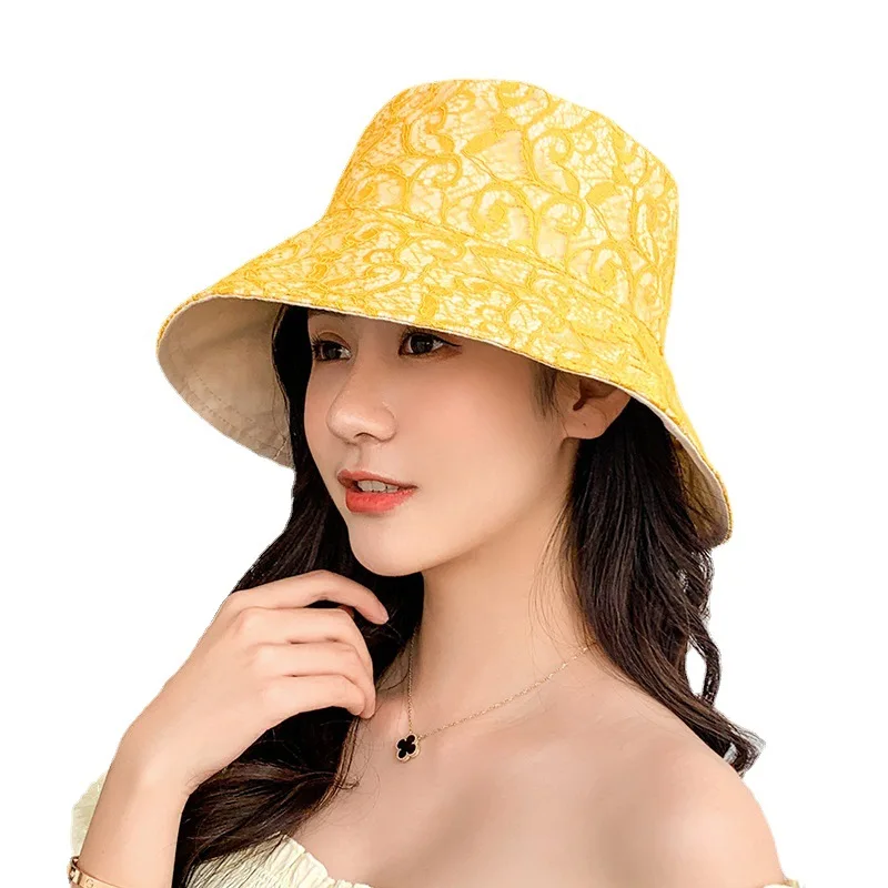 Korea lace bucket fisherman hat ladies summer retro Japanese tide sun hat folding basin hat sun hat