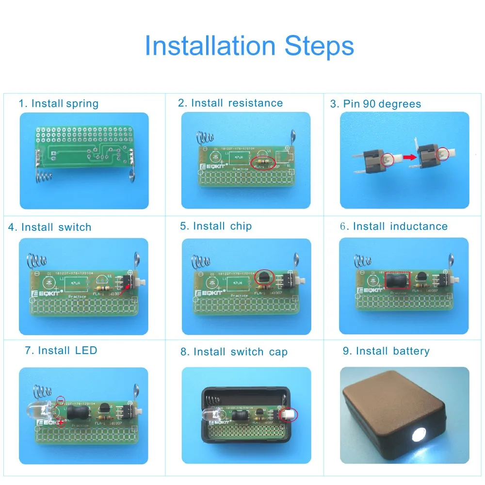 DIY 전자 키트 1.5V 손전등 미니 야간 조명 부품, 납땜 프로젝트 연습 세트 집적 회로 보드