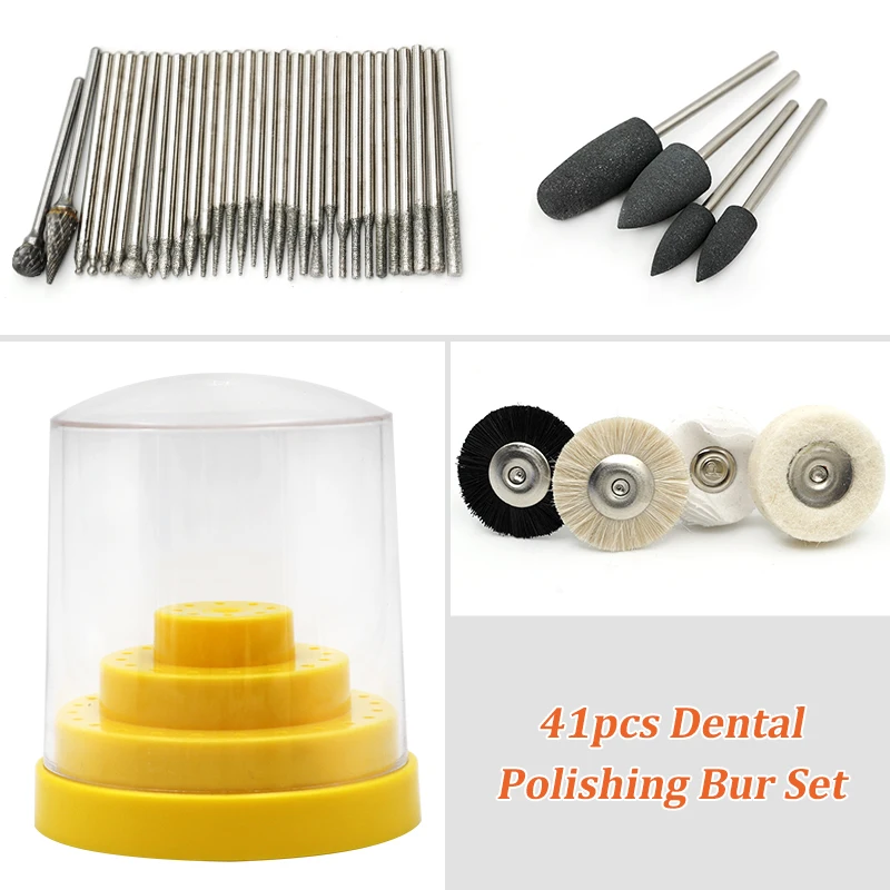 

41pcs 2.35mm Dental Lab Silicone Rubber Polishing Burs Set Rotary Tungsten Steel Teeth Whitening Dentist Equipment With Box