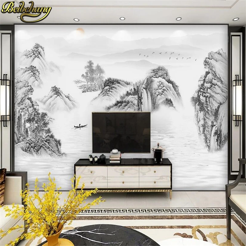 

beibehang custom Black and white landscape painting wall paper 3D art mural living room wallpaper bedroom background wall paper