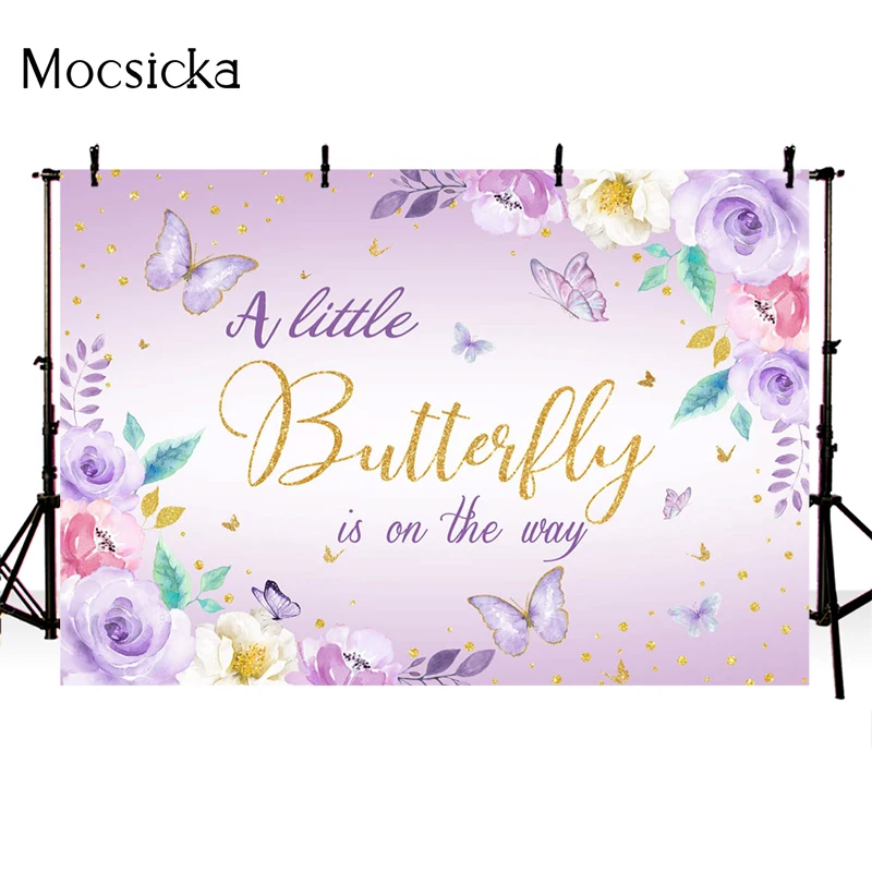 Mocsicka фон для детской портретной фотосъемки с фиолетовыми бабочками и цветами украшение для детской вечеринки