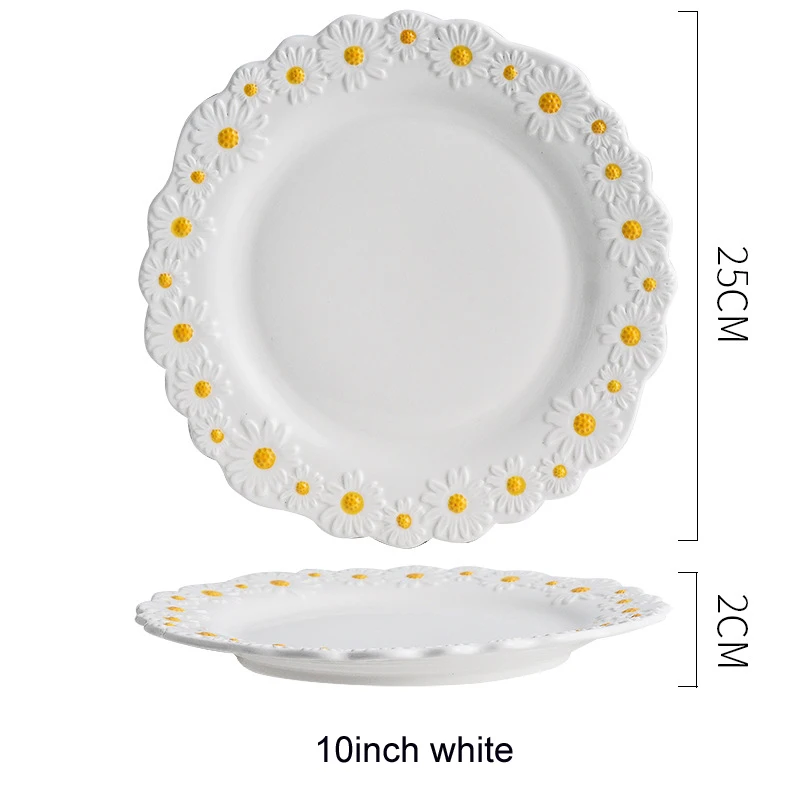 8/10inch Cute Small Daisy Flower Ceramic Dessert Plates Salad Bowl Tableware Dishes Dinner Food Steak SnackTray White Crockery