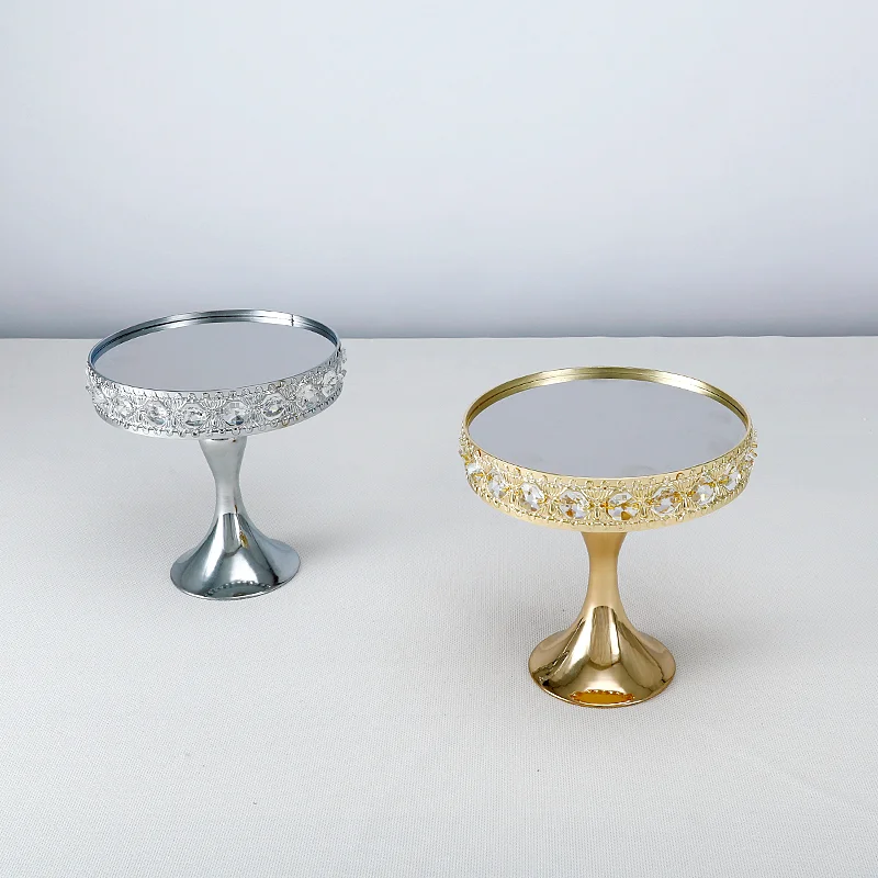 1pcs 8inch/20cm Cake Stand Plate（Gold/Silver） with Crystal Counter decorations  Home Life Accessory