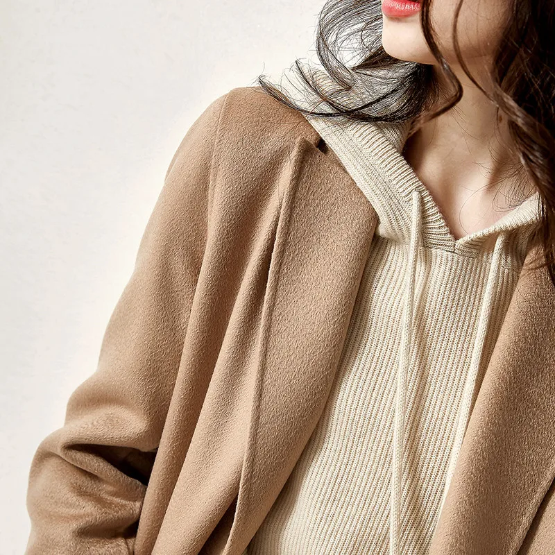 Autumn Winter Elastic Soft Fashion Cashmere Hooded Elasticity Sweater Women\'s Coat Female Loose Large Size Knitted Tops Jumpe