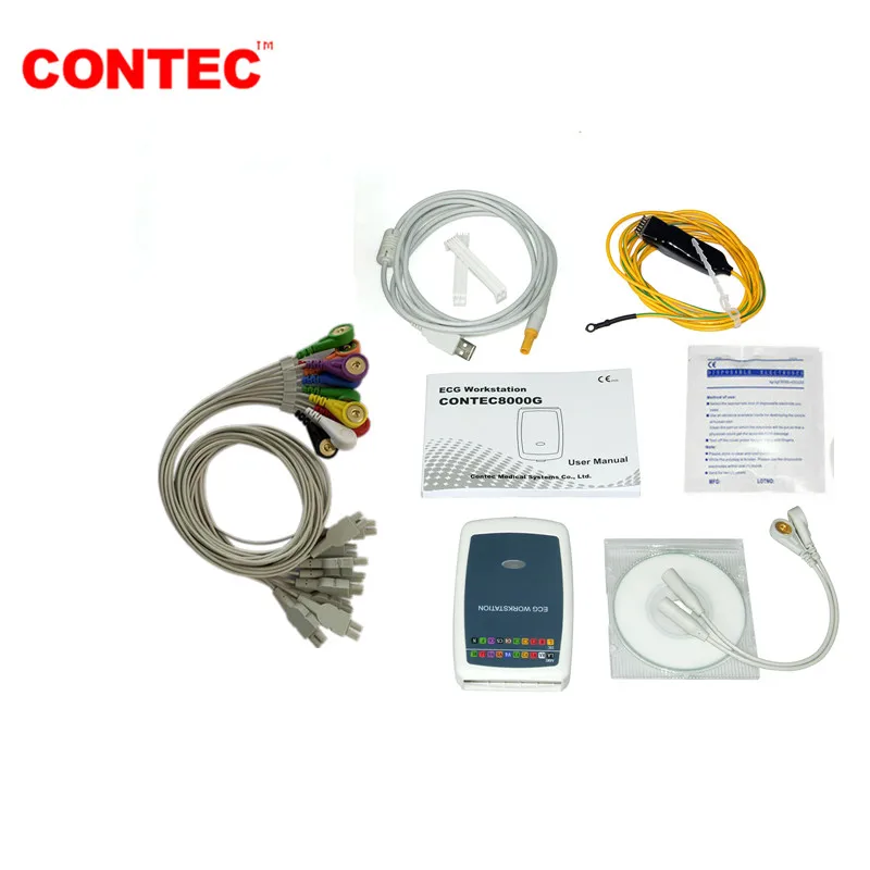 CONTEC Brand 12 leads ECG Workstation PC Based Resting EKG Recorder,USB PC Software with button ECG Cable&  Electrode