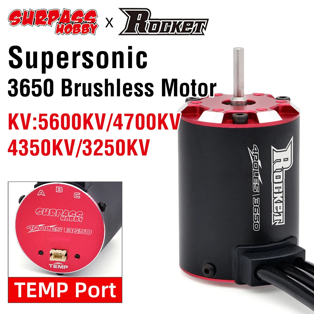 RC Motor Rocket 3650 Brushless Motor 5600KV 4700KV 4350KV 3250KV w/Temp Sensor for 1/8 1/10 RC Car