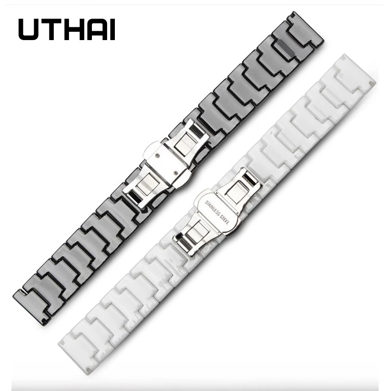 UTHAI C01 Ceramic Watch Strap 20mm for galaxy watch 44mm  watchbands For samsung gear s2 S3 14-22mm