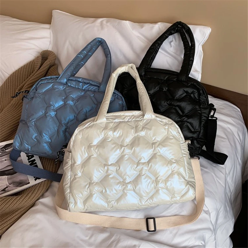 Luxury Designer Women Down Bag Space Padded Handbag Shoulder Bag Winter Female Solid Color High Quality Quilted Crossbody Bag