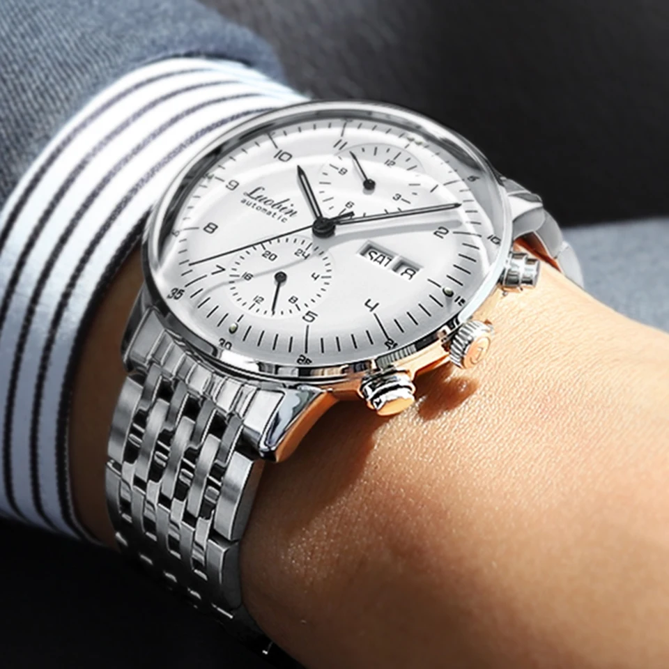 Luobin-メンズ自動機械式時計,ファッショナブルな腕時計,高級品,42mm 