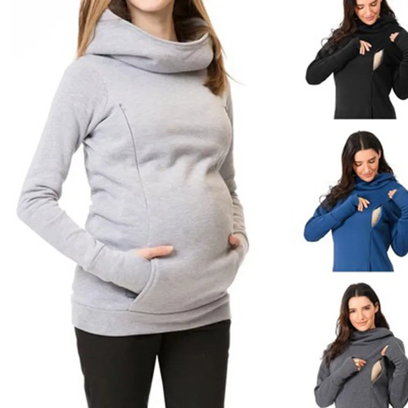 Sudadera con capucha de maternidad para madres lactantes, ropa cálida para mujeres embarazadas, ropa para amamantar