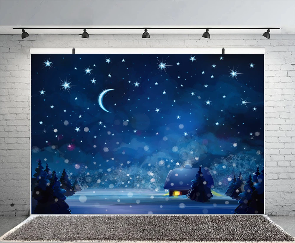 Laeacco Koyu Mavi Gökyüzü Ay Glitter Yıldız Ağacı Orman Kar Çocuk Portre Gece Scenic Fotoğraf Arka Plan Photocall Fotoğraf Stüdyosu