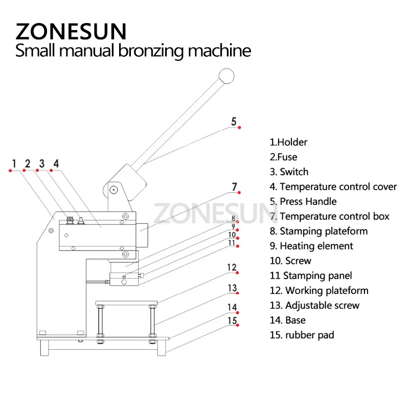Zonesun Handleiding Lederen Logo Warmte Persmachine Papier Foliedruk Embossing Machine