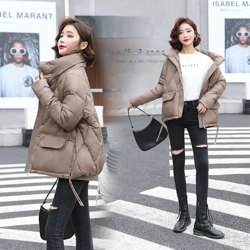 

Chic Loose Women Warm Coat 2021 Fashion Casual Female Winter Thick Short Jacket Down Cotton Solid Color Padded Parkas Outwear