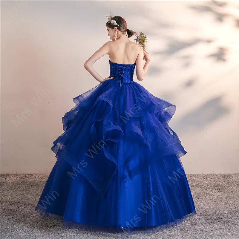 Robe de Rhélégante sans bretelles pour femmes, robes de Quinceanera bleues, 6 couleurs, zones formelles, taille personnalisée, 2023