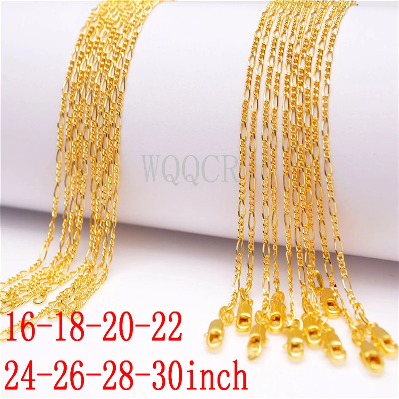 1PCS Women's High Jewelry 1.9MM 18 K Gold Figaro Chain Necklace Charm Gold Necklace 16