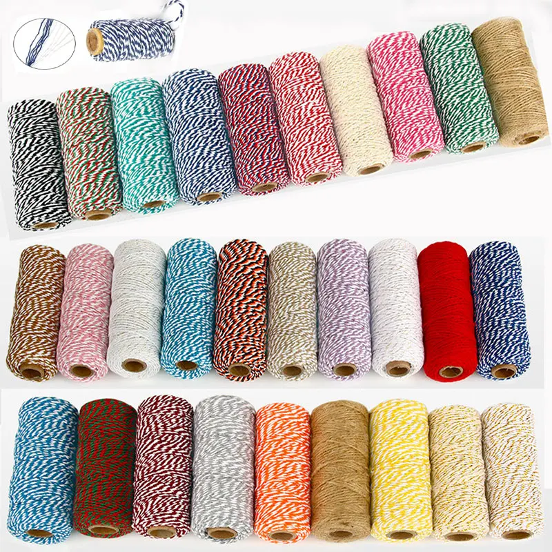 100M/Roll Cotton Cord Baker Twine String Colorful Cotton Craft Twine Home for Textile Gift Packaging Christmas DIY Wedding Decor