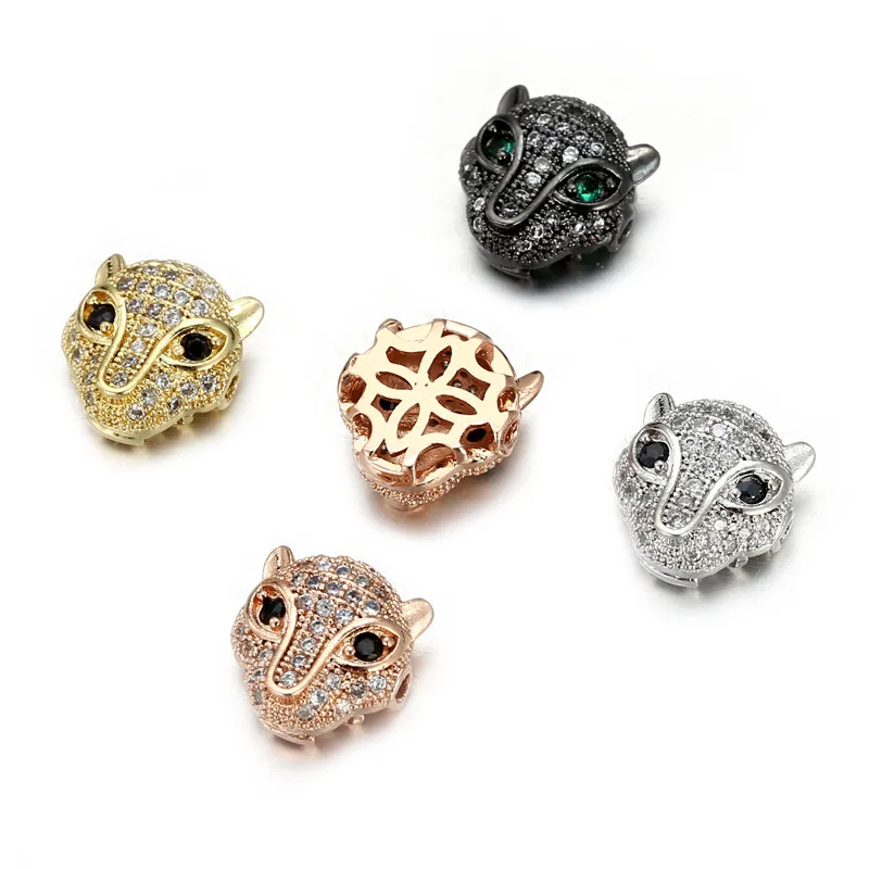 Panther Leoard Heads Beads DIY Bracelet Necklace Jewelry Making Accessories Cubic Zircon Rhinestone Leopard Beads Animal Charms