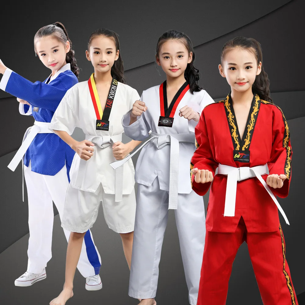 Taekwondo Suit Pure Cotton Stripe Long Sleeves Short Sleeves for Children and Adults Autumn/winter Training Uniform Customizable