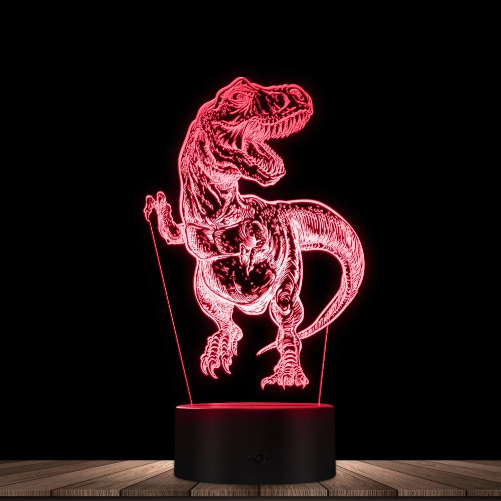 Hand Drawn Tyrannosaurus Rex 3D Optical Illusion Night Light T-Rex Bedroom Colorful Night Lamp Dinaosaur Lighting Art Dino Gifts