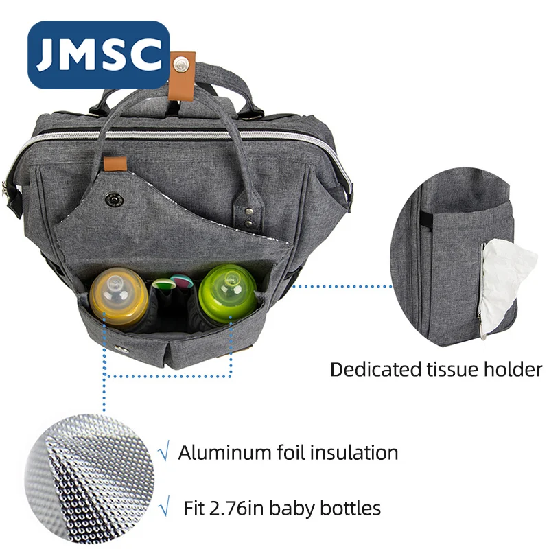 JMSC Fashion Mummy Maternity Nappy Backpack Bags Large Capacity Travel  Nursing Diaper Multifunction Waterproof Outdoor Stroller