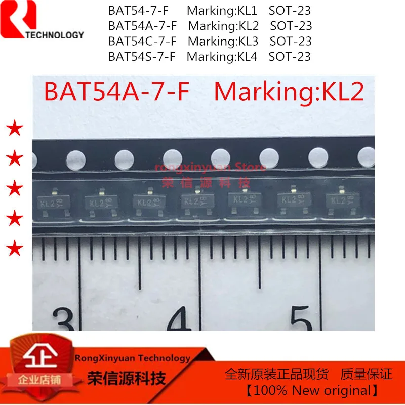 100pcs BAT54 SOT-23 BAT54-7-F KL1 BAT54A-7-F KL2 BAT54A BAT54C-7-F KL3 BAT54C BAT54S-7-F KL4 BAT54S MOUNT SCHOTTKY BARRIER DIODE