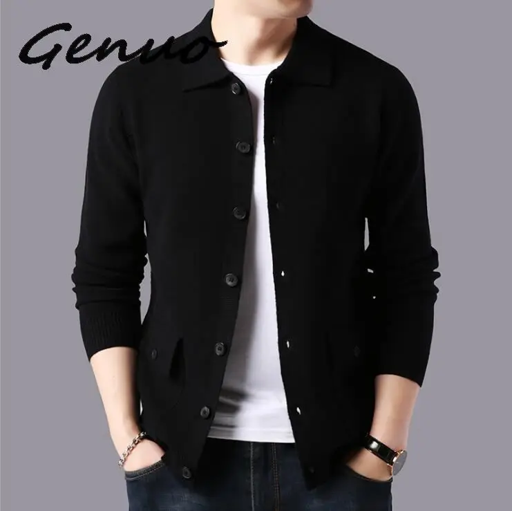 Genuo New Brand Sweater Men Streetwear Fashion Sweater Coat Men Autumn Winter Warm Cashmere Woolen Cardigan Men With Pocket