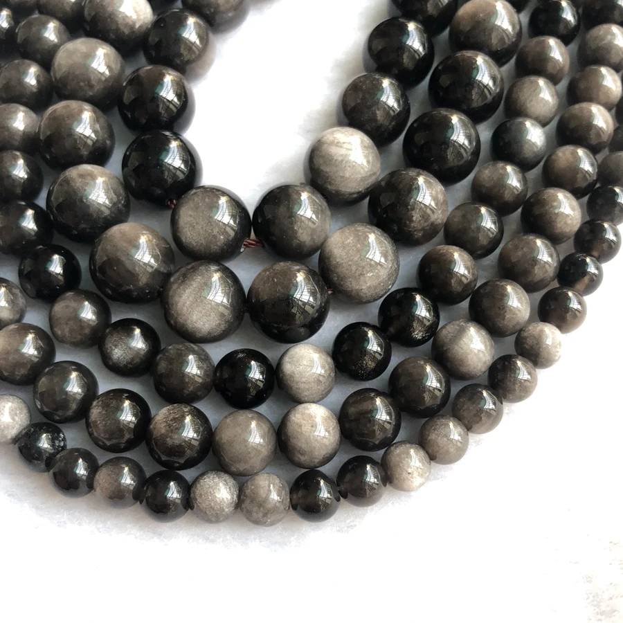 Wholesale A Quality Silvers Obsidian Beads 6mm 8mm 10mm12mm Round Gem Stone Loose Beads for jewelry,1 of 15