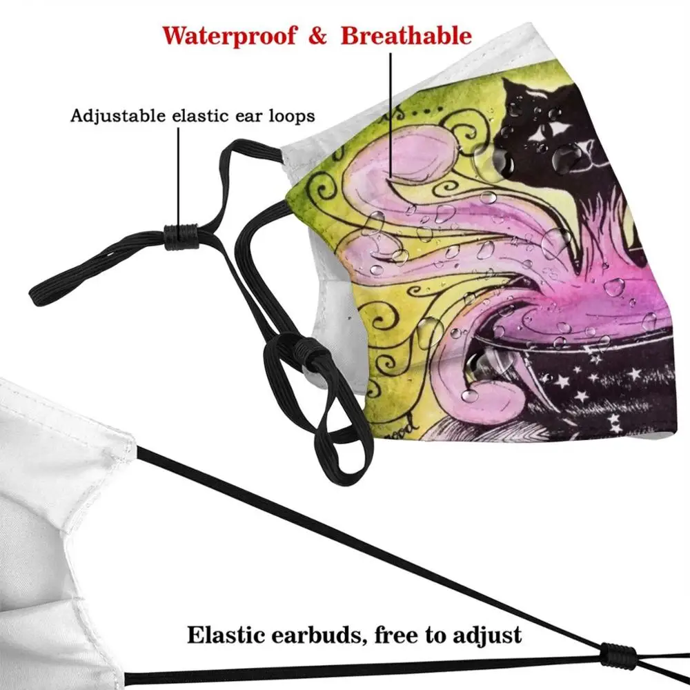 Magic Is A Cat , A Good Friend , And A Fancy Cup Of Tea Mask Cloth Reusable Print Filter Washable Cat Cats Tea Magic Friend