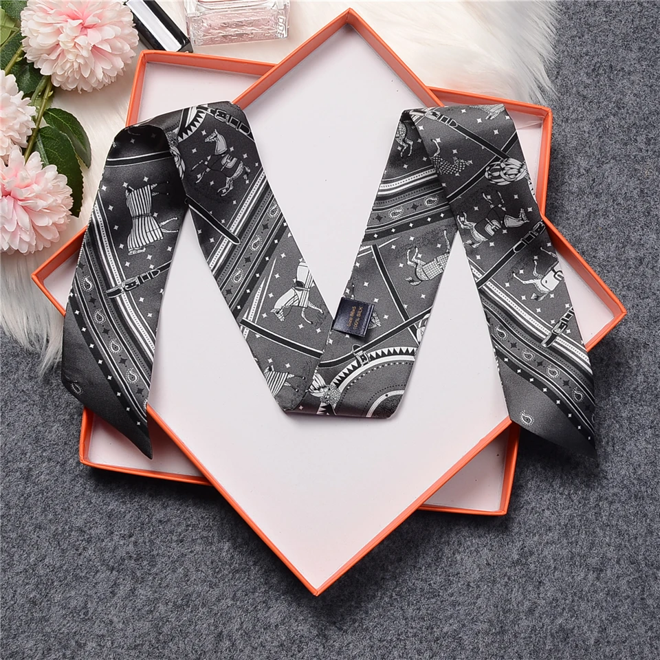 Bufanda de seda 100% auténtica para mujer, chal de caballo de lujo, Foulard para pelo y bolso, pañuelo de diseño a la moda