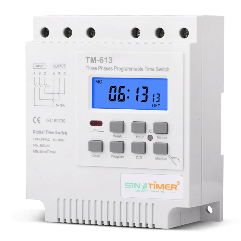 タイマー付きの一般的な手動リレー,3つのフェーズ,380V,415V,16A,7日間の手動使用