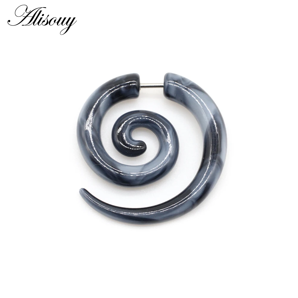 Alisouy 2pc 16G Fake Cheater Ear Plug Gauge Gray Black Color Acrylic Flesh Earring Wing Heart Spiral Shape Body Piercing Jewelry