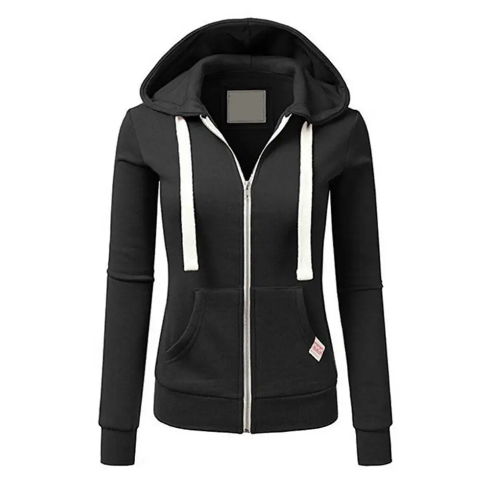 2021 Casual Hoodies Women Autumn Winter Cardigan Solid Color Long Sleeve Hoodie Pockets Zipper Sports Coat Hoodie Women Clothing