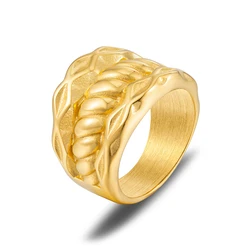New Design Stainless Steel 18 K Ring Minimalist Gold Texture Finger Fashion Ring Jewelry for Women Gift Bagues Pour Femme Anillo