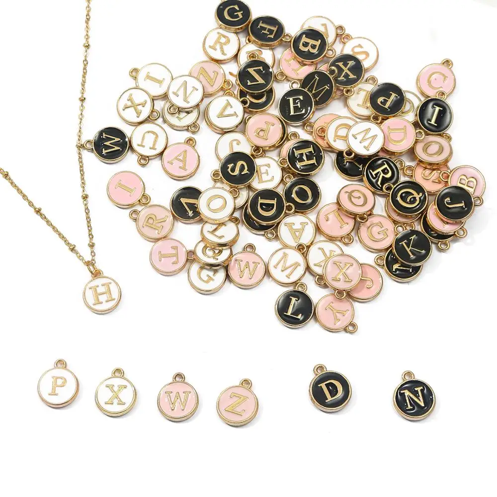 10 unids/lote de dijes esmaltados con letras del alfabeto de 12mm, cuentas hechas a mano, colgantes iniciales para fabricación de joyería, pendientes de pulsera DIY hechos a mano