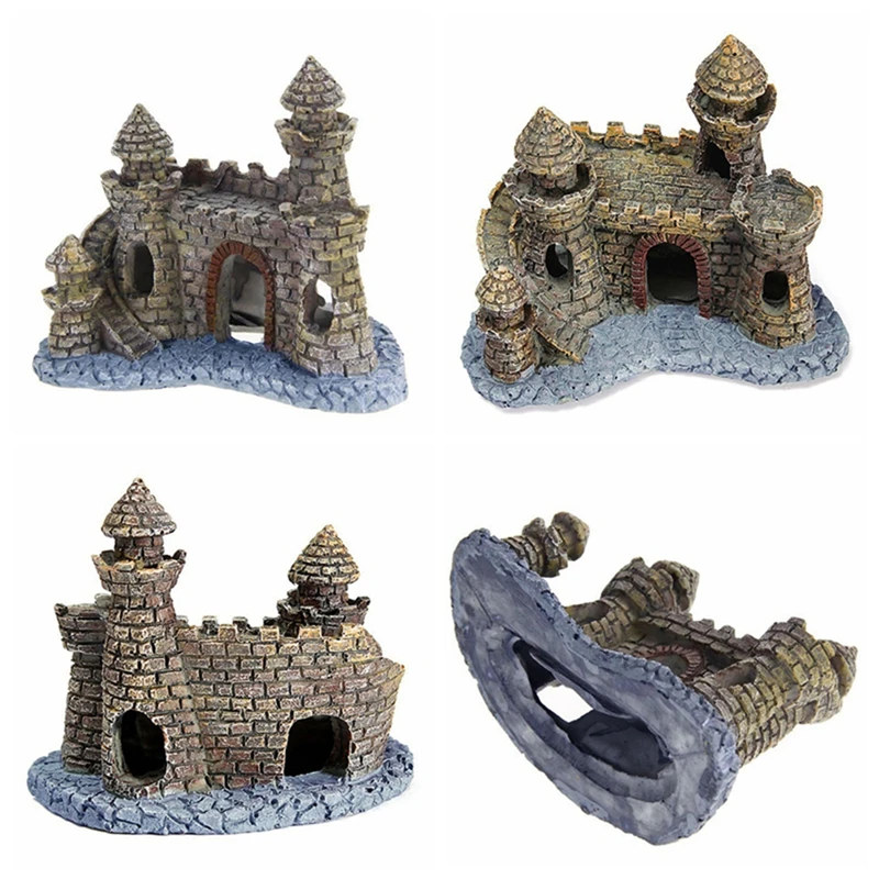 1Pc Mini Resin Cartoon Castle Aquariums Decor Fish Tank Escape Hole Aquarium Accessories Decor Castle Tower Ornament