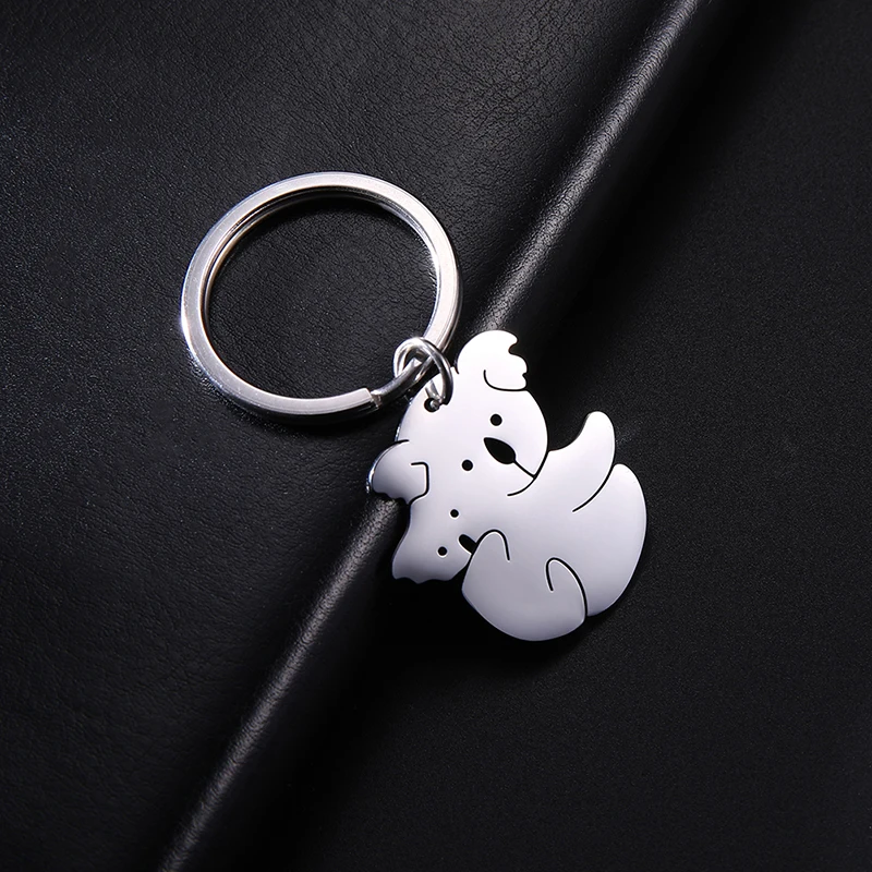 Lucktune Cute Koala Keychain Stainless Steel Dinosaur Animal Key Chain for Women Men Silver Color Key Ring Trendy Accessory Gift