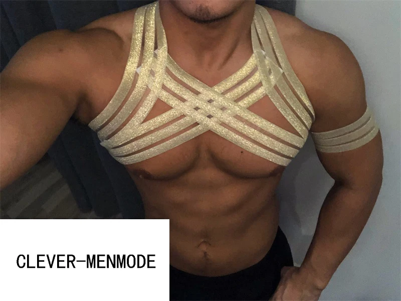 CLEVER-MENMODE Sexy Shoulder Strap Body Chest Elastic Harness Men Fetish Costume Clubwear hombre Erotic Lingerie Stage Wear